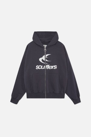 Hoodies Scuffers Logo Zipped Azul Marino | 20158EVAT