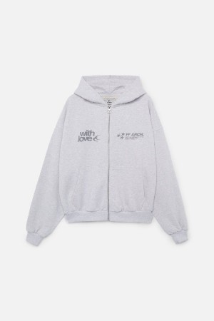 Hoodies Scuffers Outline Zipped Grises | 75143FTWQ