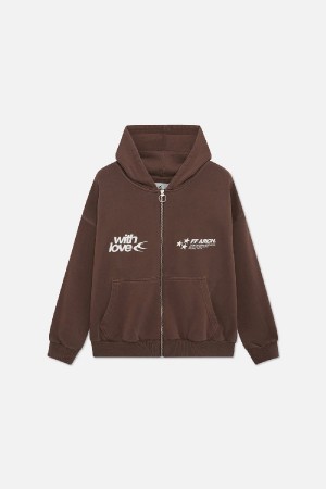 Hoodies Scuffers Outline Zipped Hoodie Chocolate | 60578MZCG