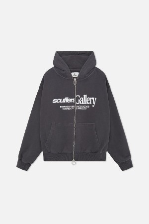 Zipped Hoodie Scuffers Gallery Zipped Negros | 70359RSLD
