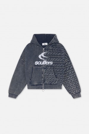 Zipper Knit Scuffers Knit Zipper Azul Marino | 97481KOUM