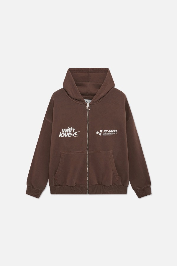 Hoodies Scuffers Outline Zipped Hoodie Chocolate | 60578MZCG