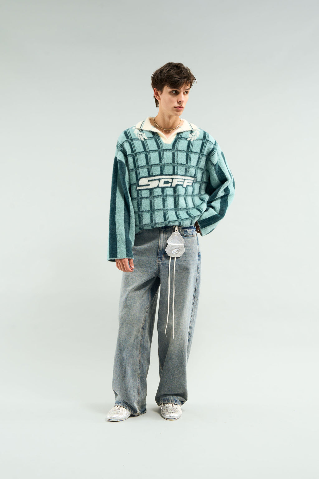 Knitted Polo Scuffers Checked Mohair Polo – Plaid Knitted Polo Creme | 38549AQIO