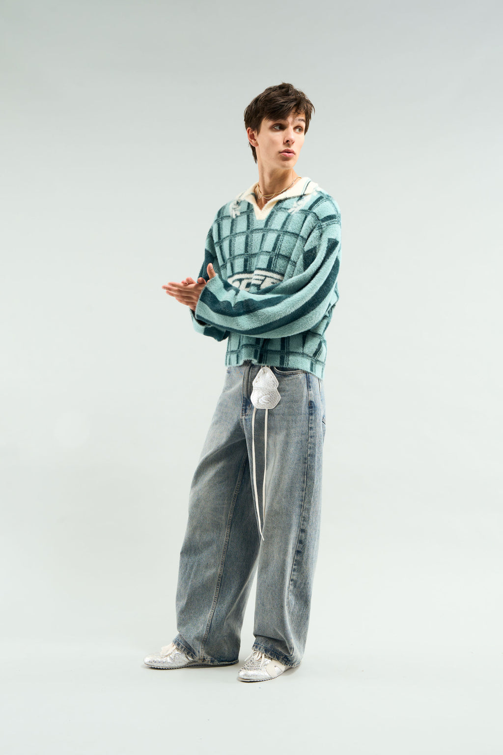 Knitted Polo Scuffers Checked Mohair Polo – Plaid Knitted Polo Creme | 38549AQIO