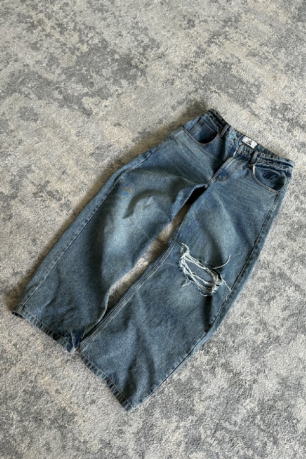 Pantalon Scuffers Ripped Oversized Jeans Azules | 49763PYBE