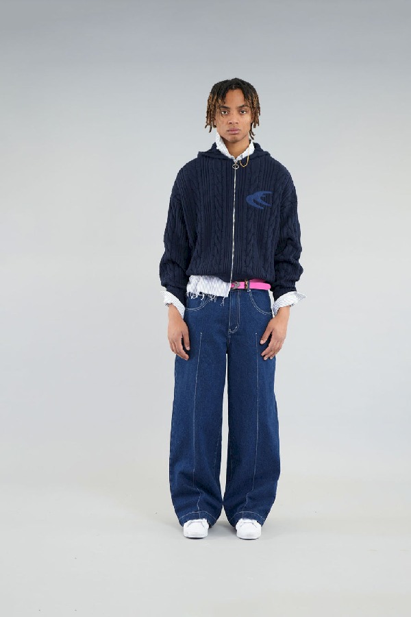 Prendas De Punto Scuffers Latte Zipper Knit Azul Marino | 84039BEJF