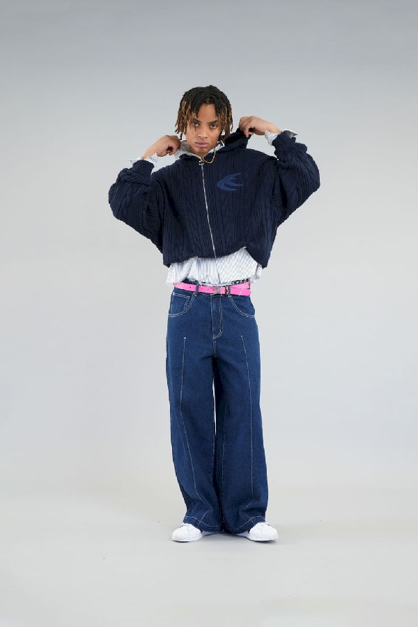 Prendas De Punto Scuffers Latte Zipper Knit Azul Marino | 84039BEJF