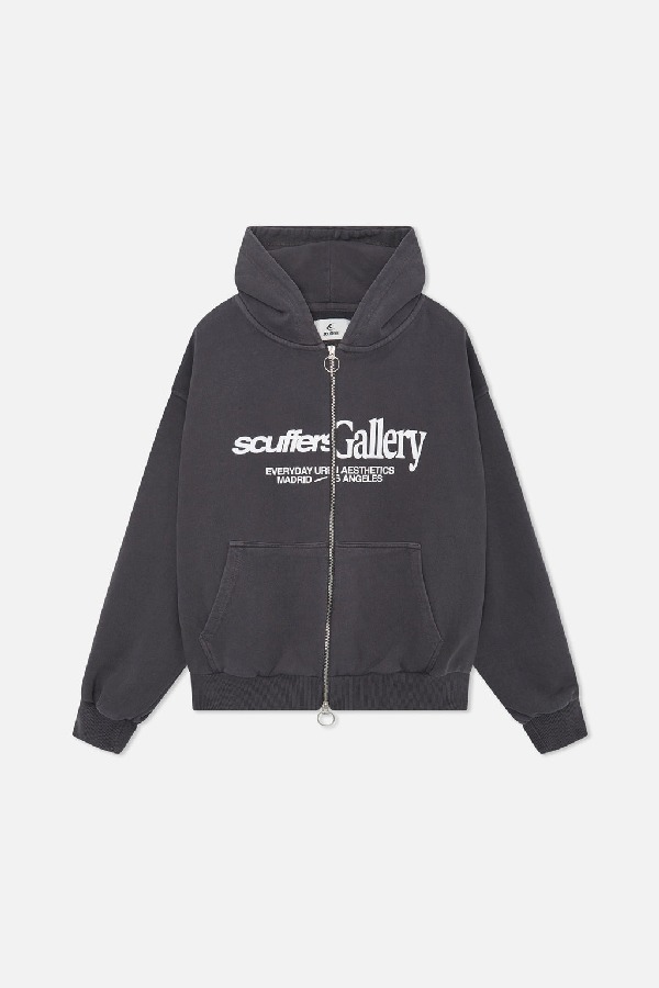 Zipped Hoodie Scuffers Gallery Zipped Negros | 70359RSLD