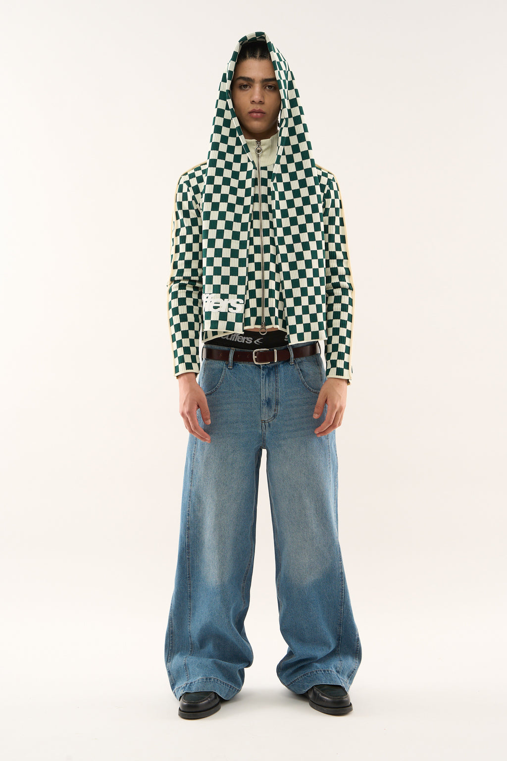 Zipped Knit Scuffers Monaco Checkered Zipper Verdes | 25639HBLN