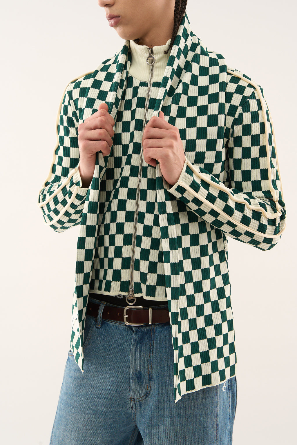 Zipped Knit Scuffers Monaco Checkered Zipper Verdes | 25639HBLN