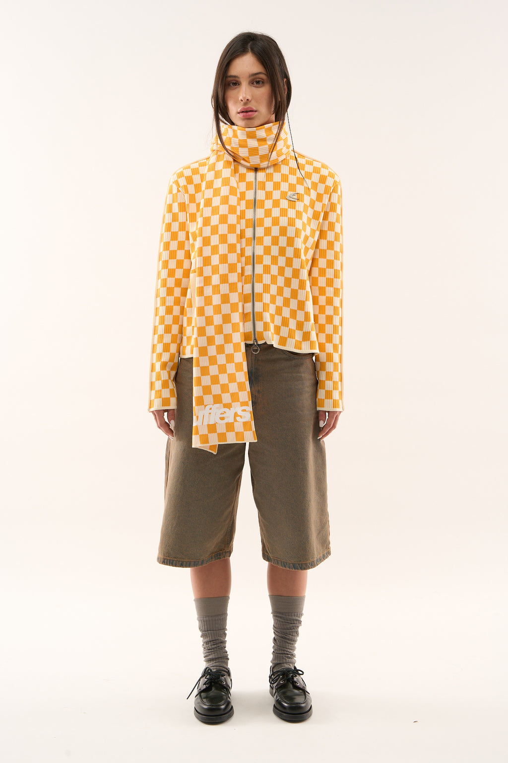 Zipped Knit Scuffers Monaco Checkered Zipper Amarillos | 56329HCYZ
