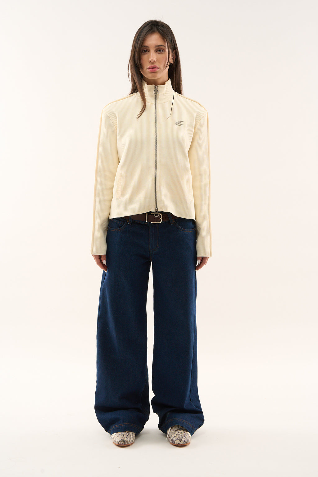 Zipped Knit Scuffers Monaco Zipper Ecru | 13569IFVM