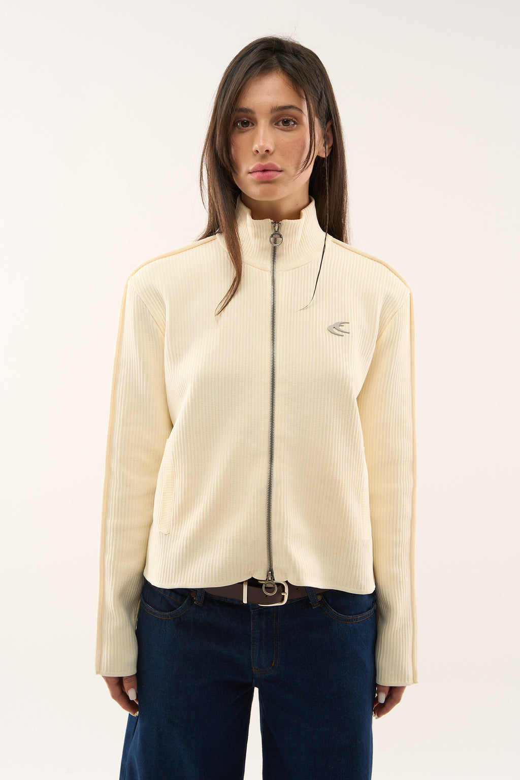Zipped Knit Scuffers Monaco Zipper Ecru | 13569IFVM