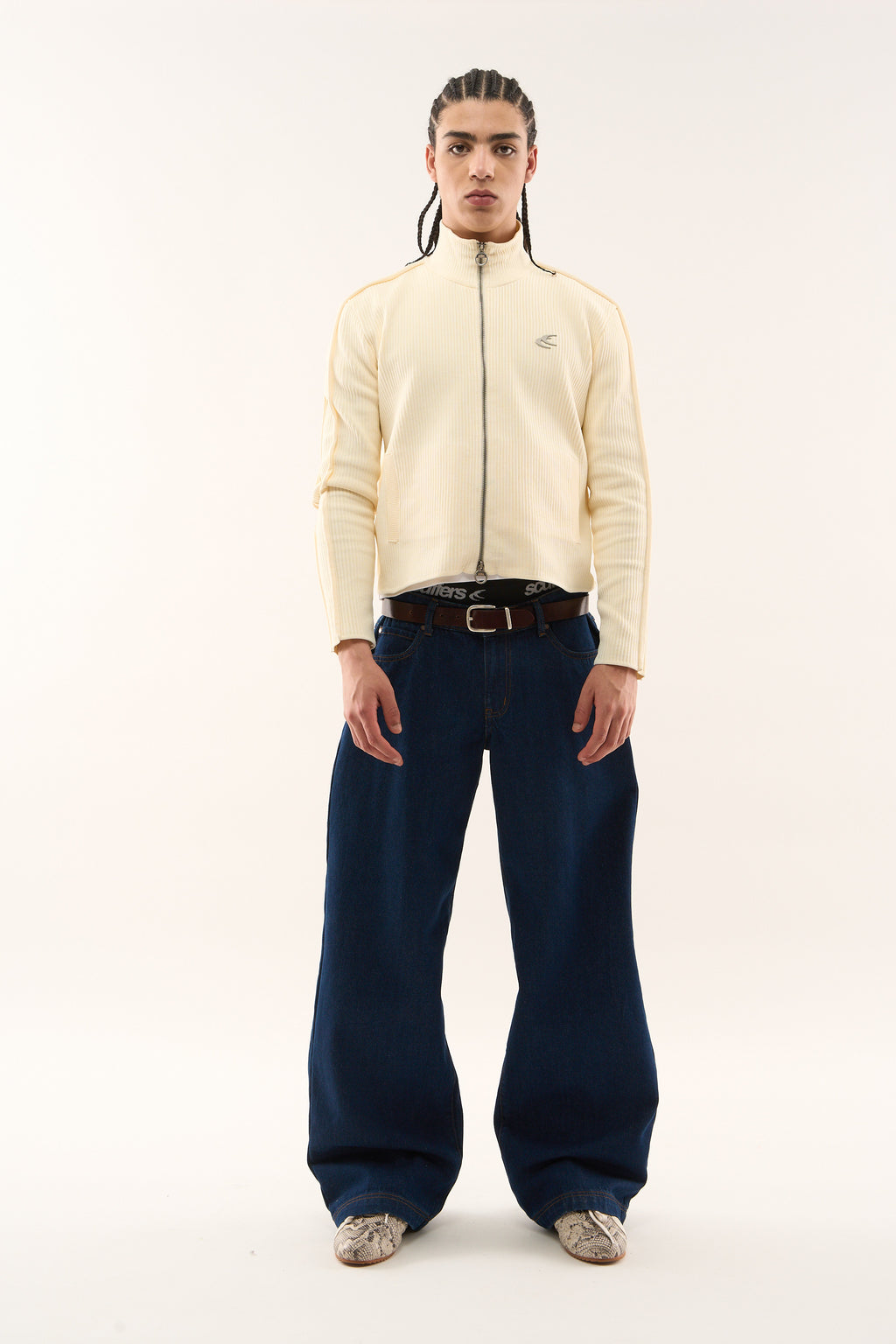 Zipped Knit Scuffers Monaco Zipper Ecru | 13569IFVM