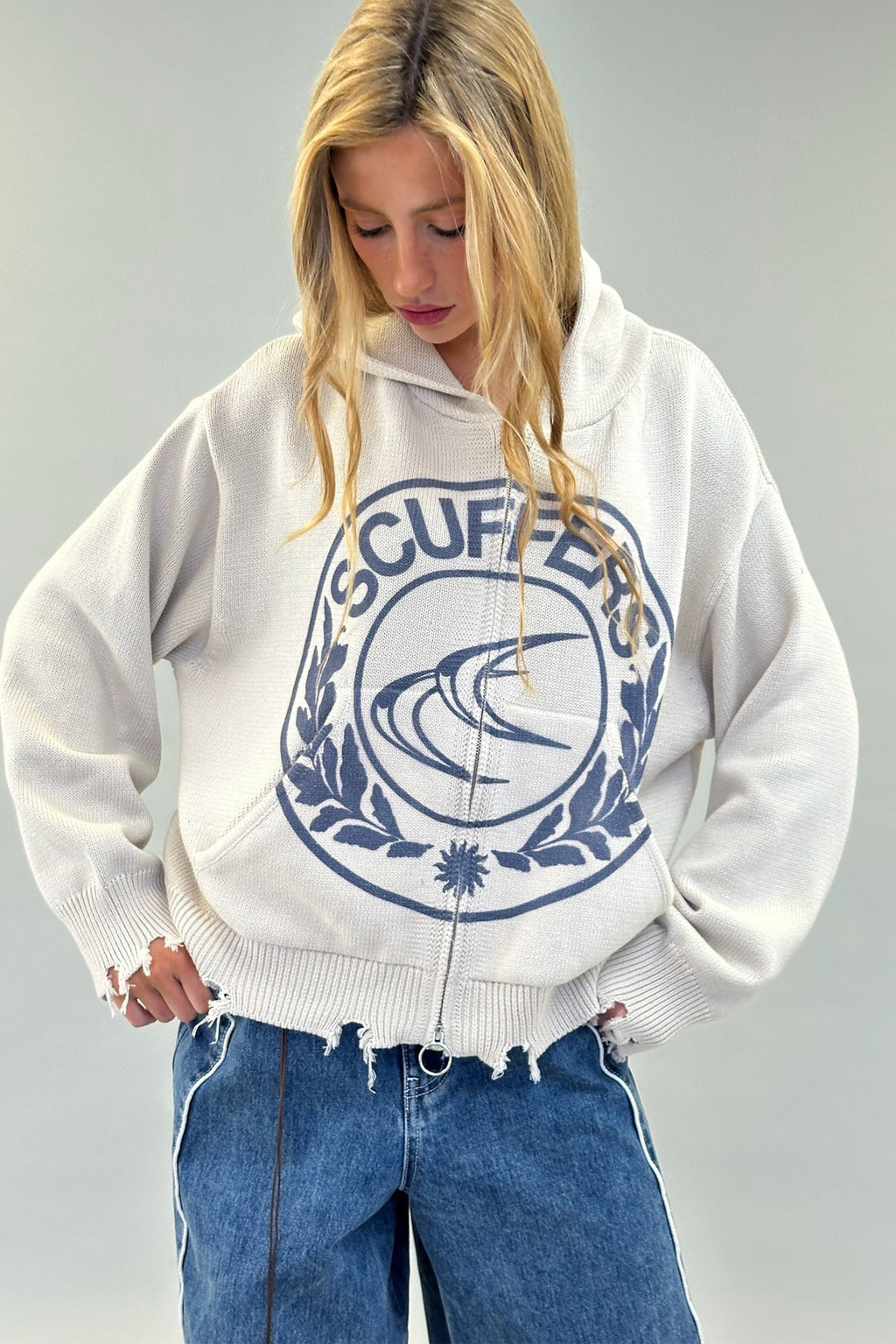 Zipper Knit Scuffers Knit Zipper CLG Ecru | 57691NZKG